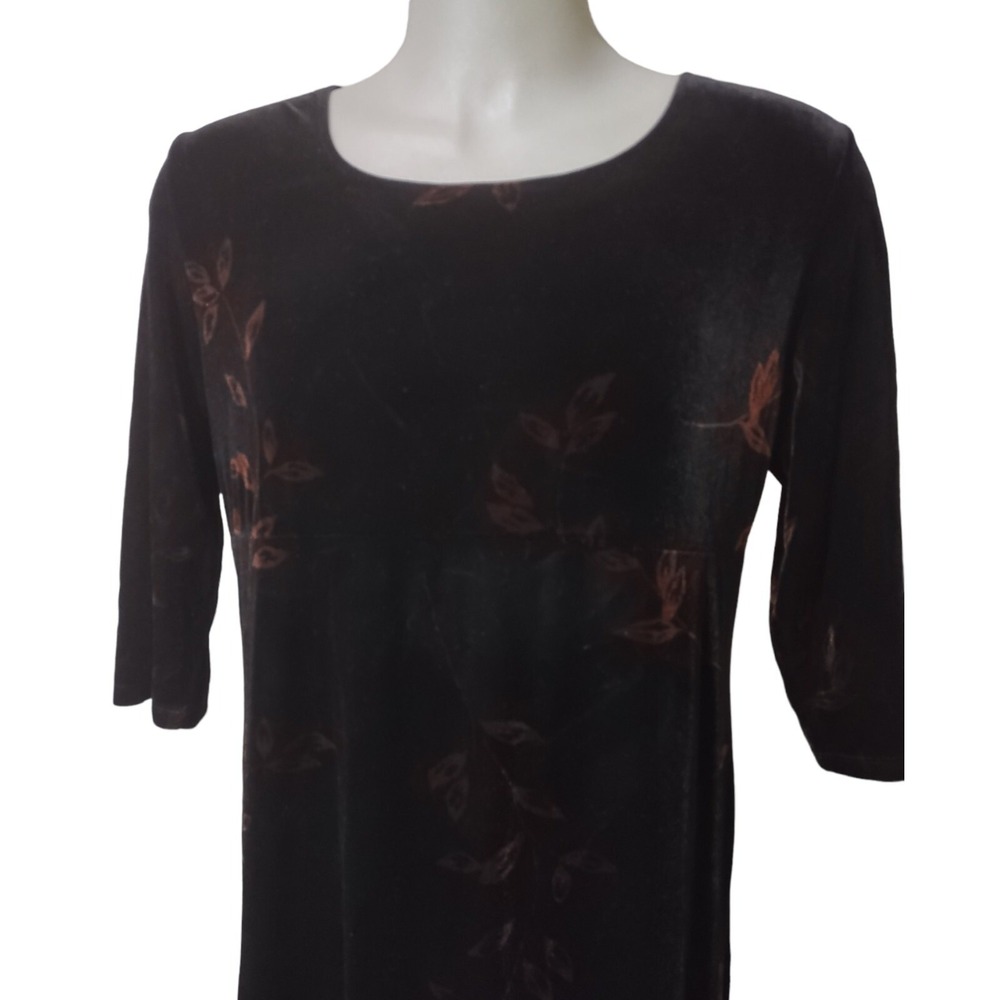 First Issue Liz Claiborne Dress XL Women Y2K Velvet Maxi Brown Floral Goth Boho